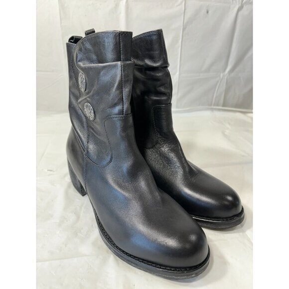 Tara M Devon Zip Up Two Button Black Leather Boots Womens Size 10 - Picture 1 of 11